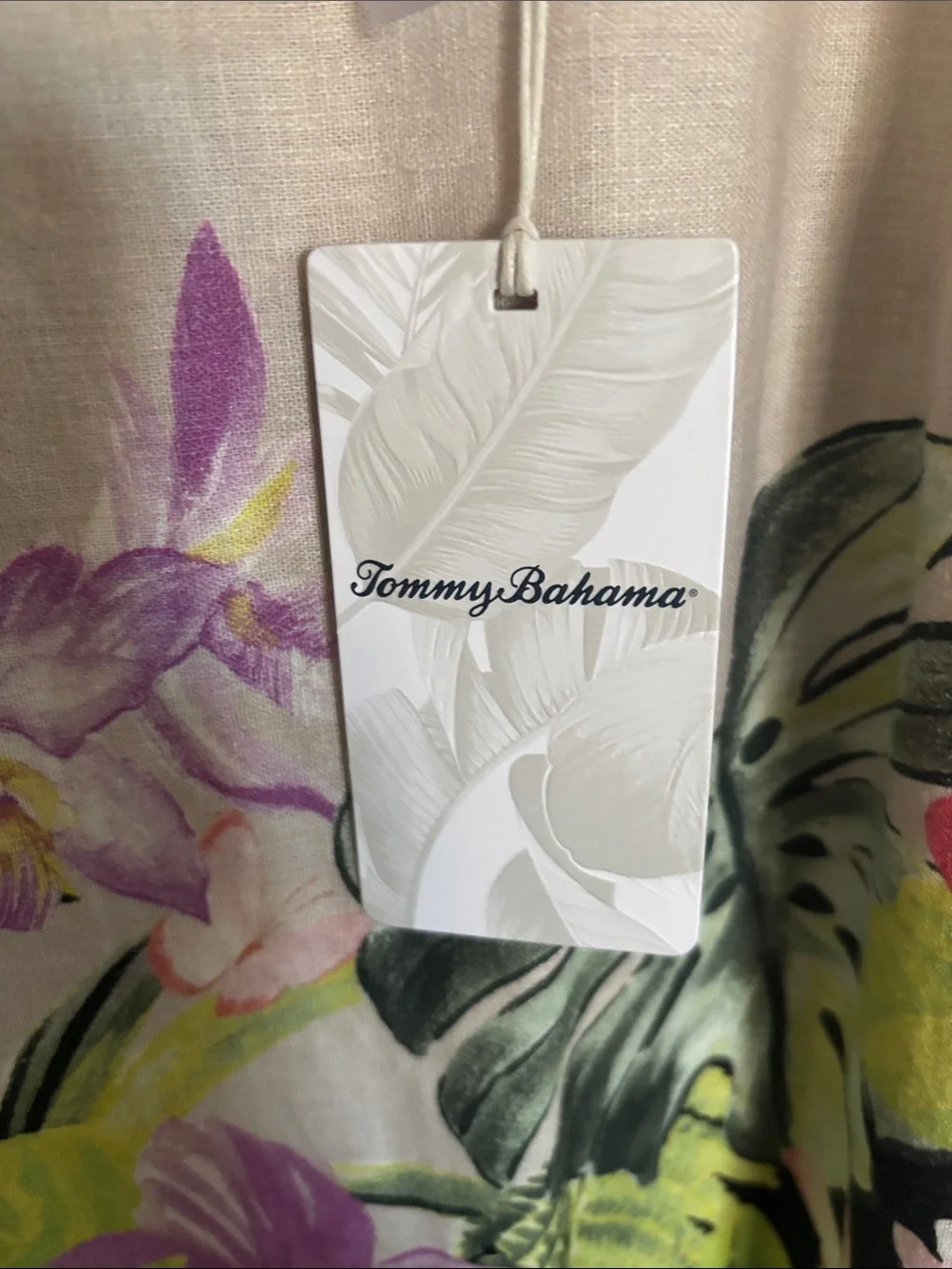 Tommy Bahama Beige and Black Tropical Floral Midi Dress